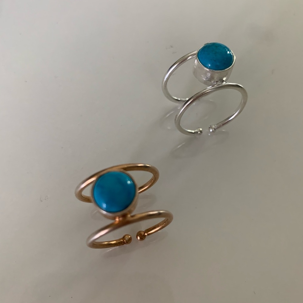Turquoise stone silver color adjustable ring - Picture 4 of 4